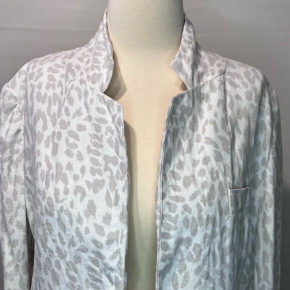 Joie Mehira Linen Blazer Silver Fox Leopard Print White Gray Size 12 - Picture 2 of 11